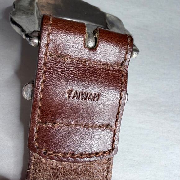 Fossil Vintage Brown Leather Western Belt Silver Concho Style Buckle Unisex L - Picture 4 of 6